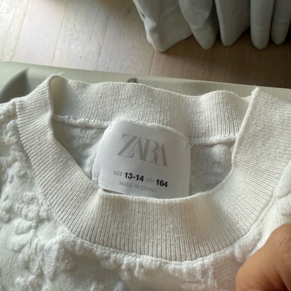 Zara Off-White Textured Crewneck Sweater and matching skirt